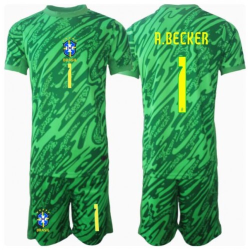Dres Brazil Alisson Becker #1 Golmanski Domaci za djecu Copa America 2024 Kratak Rukav (+ kratke hlače)